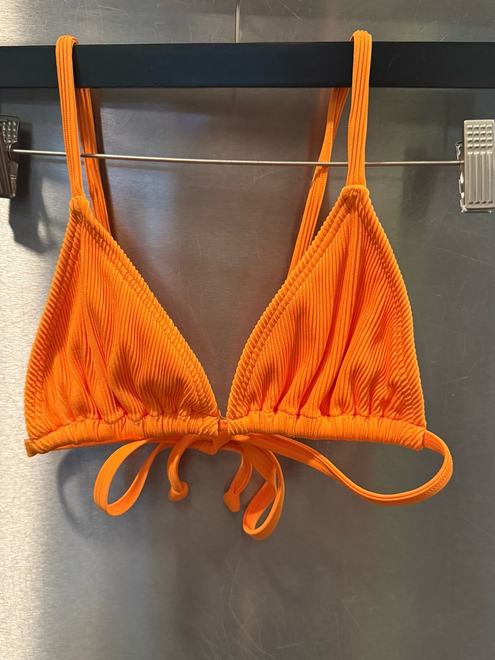 Kulani Kinis Vibrant Orange Ribbed Triangle Bikini Top